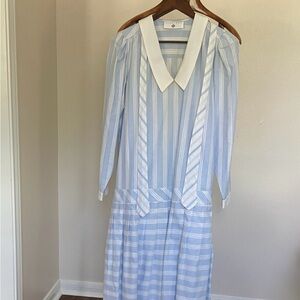 Eileen West Light Blue and White Striped Top